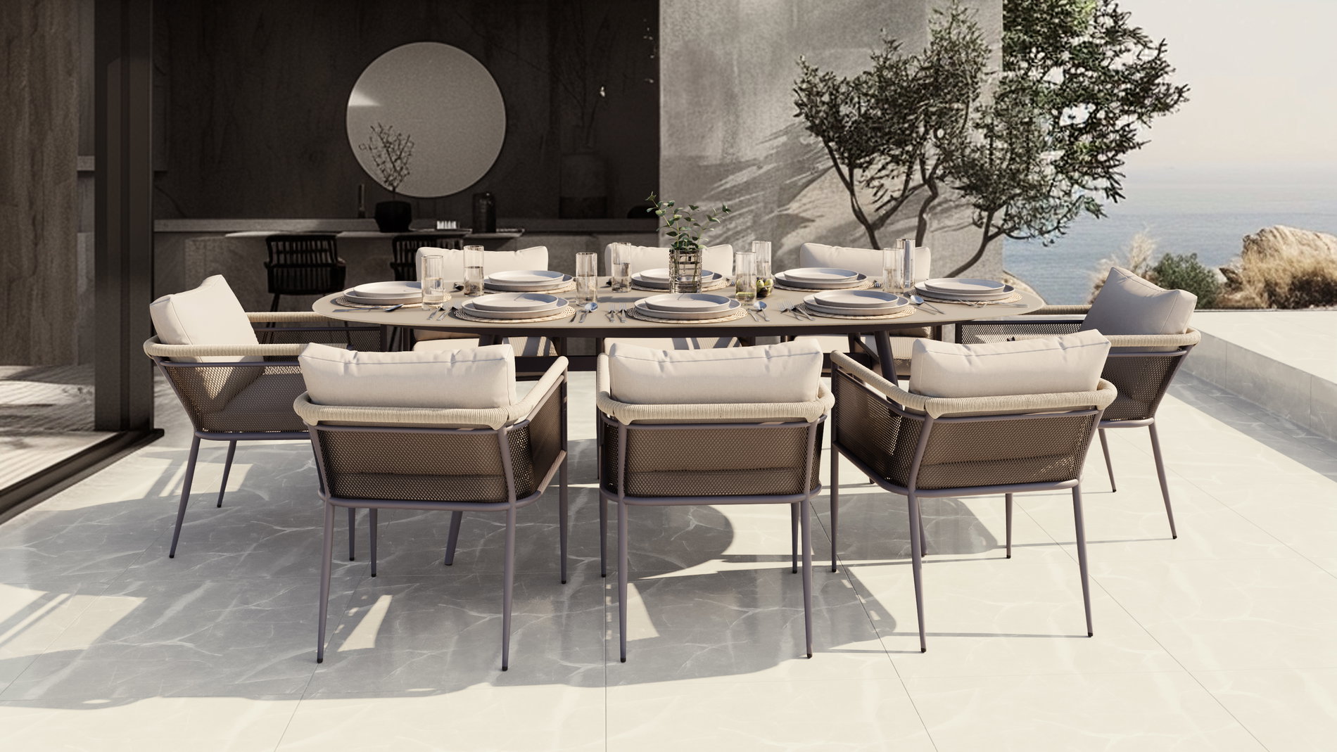 Moderne Essgruppe für Garten und Terrasse